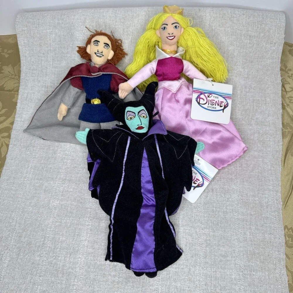 Sleeping Beauty Prince Phillip Maleficent Aurora Disney Store Bean Bag Set of 3 - Picture 1 of 10